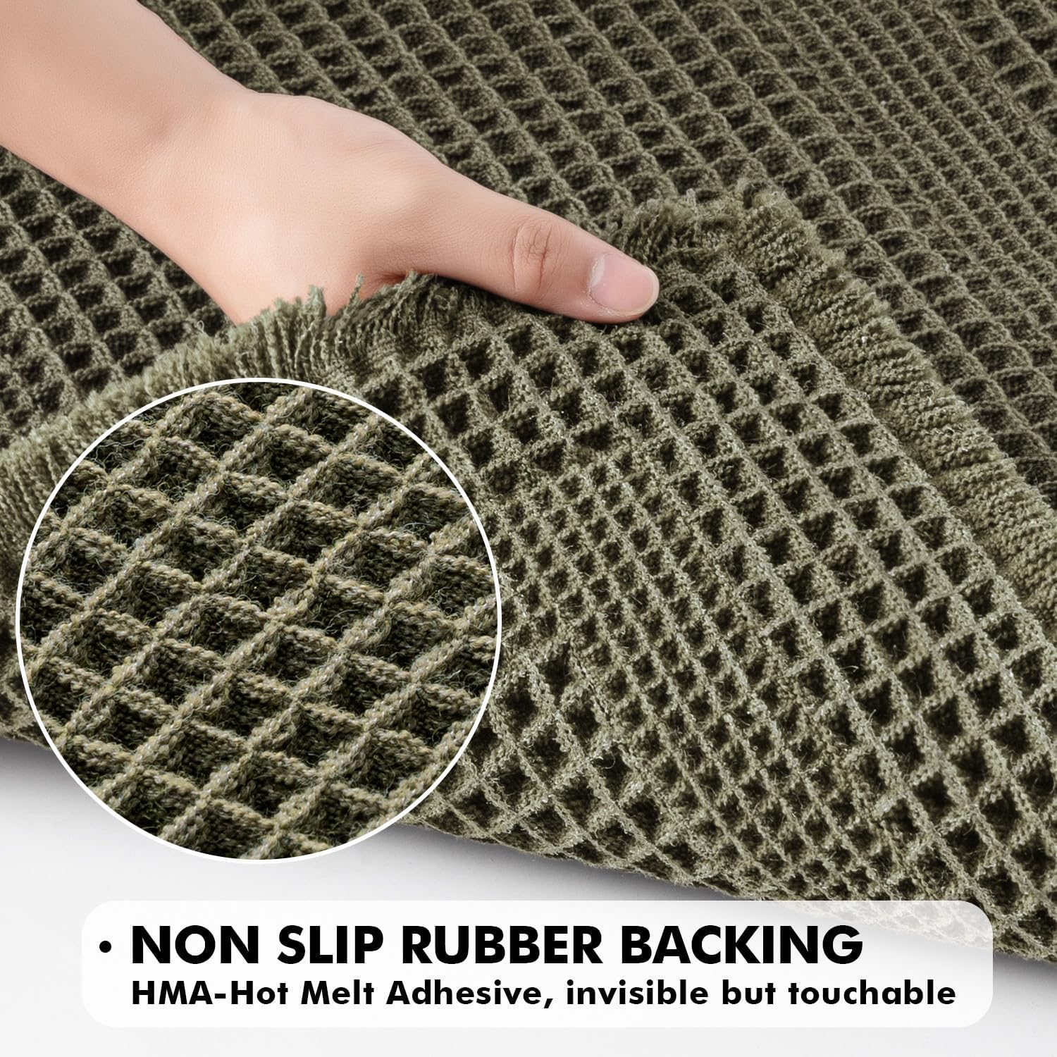 MIULEE Set of 2 Waffle Bathroom Rugs, Boho Bath Rug Super Absorbent, Non Slip Washable Ultra Soft Rubber Backed Shower Bath Mats for Floor, Tub, Shower, Looped Design, Green, 18x30 Inch - Image 4