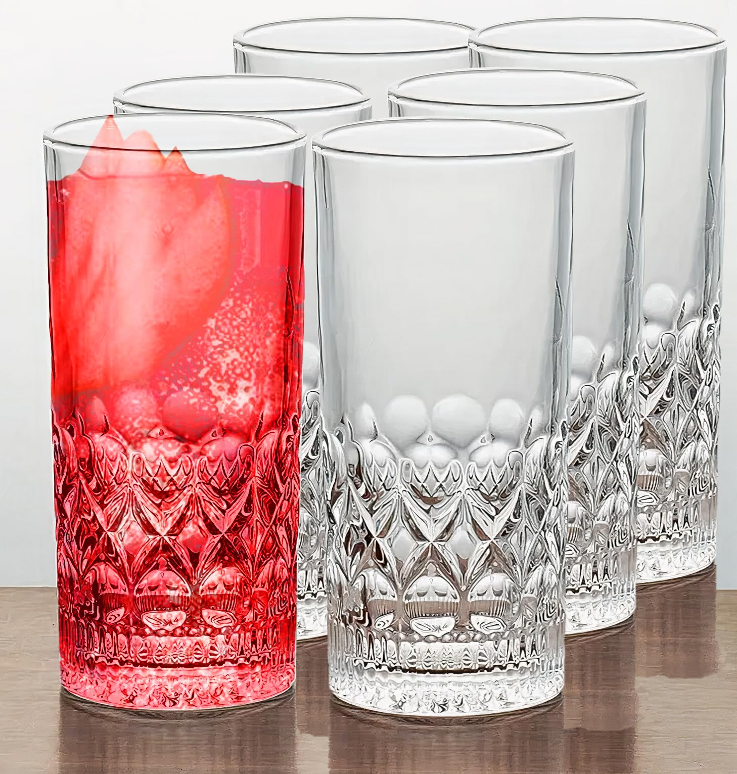 3Diamonds Drinking Glasses Set of 6, Lead-Free, Durable and Stylish for Water Glass, Juice Glass, Mojito Glass Cups, and Mixed Drink Cocktail Glasses & Tumblers, Highball Glasses (Design 34)