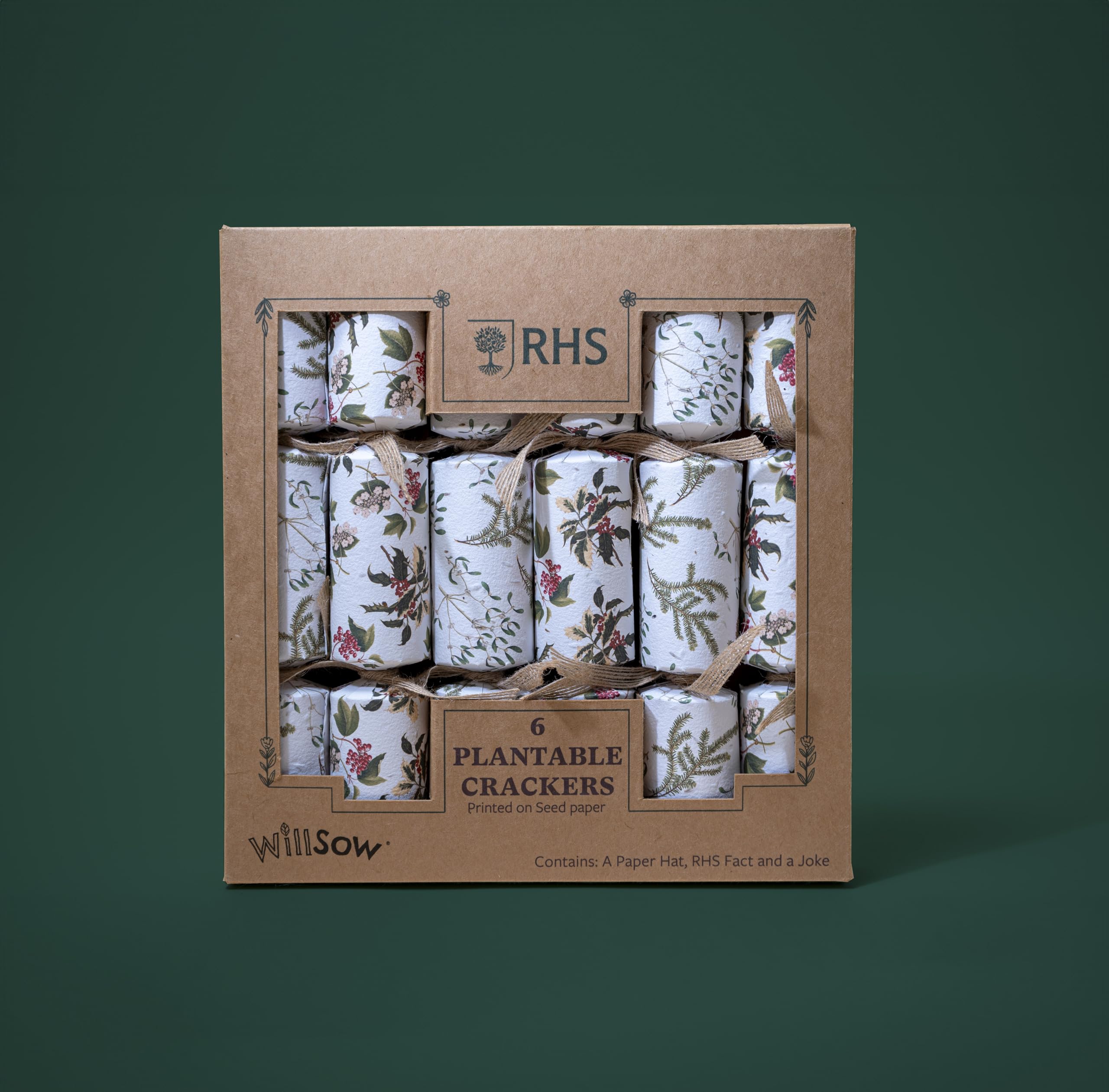 Pack of 6 RHS Plantable Eco Christmas Crackers The paper hat, the joke slip and the box is recyclable.