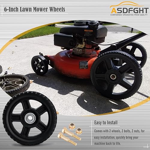 Miniatura 4 de Ruedas de cortacésped de 6 pulgadas (paquete de 2) se adapta a la mayoría de cortadoras de césped estándar, estructura de rodamientos interior y