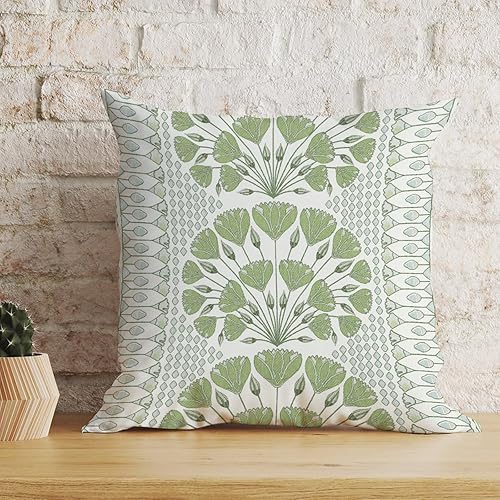 Miniatura 3 de ArogGeld Lily Leaf Ginkgo Biloba Flower - Funda de almohada para sofá, diseño geométrico verde y blanco, funda de cojín de lino blanco chinoiserie