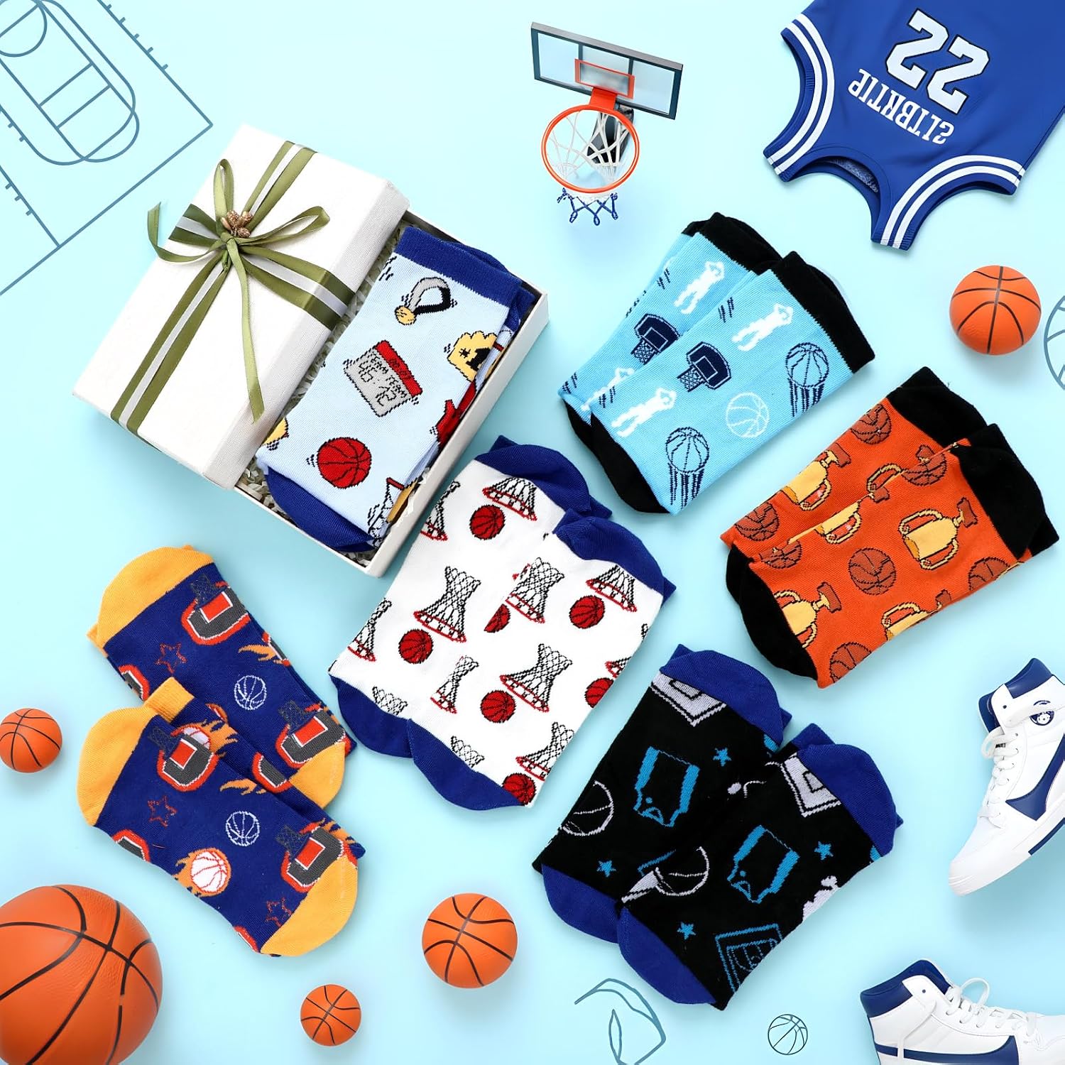 Xtinmee 6 Pairs Basketball Socks Funny Novelty Crew Socks Gift for Men Women Basketball Lovers Players Team Stuff