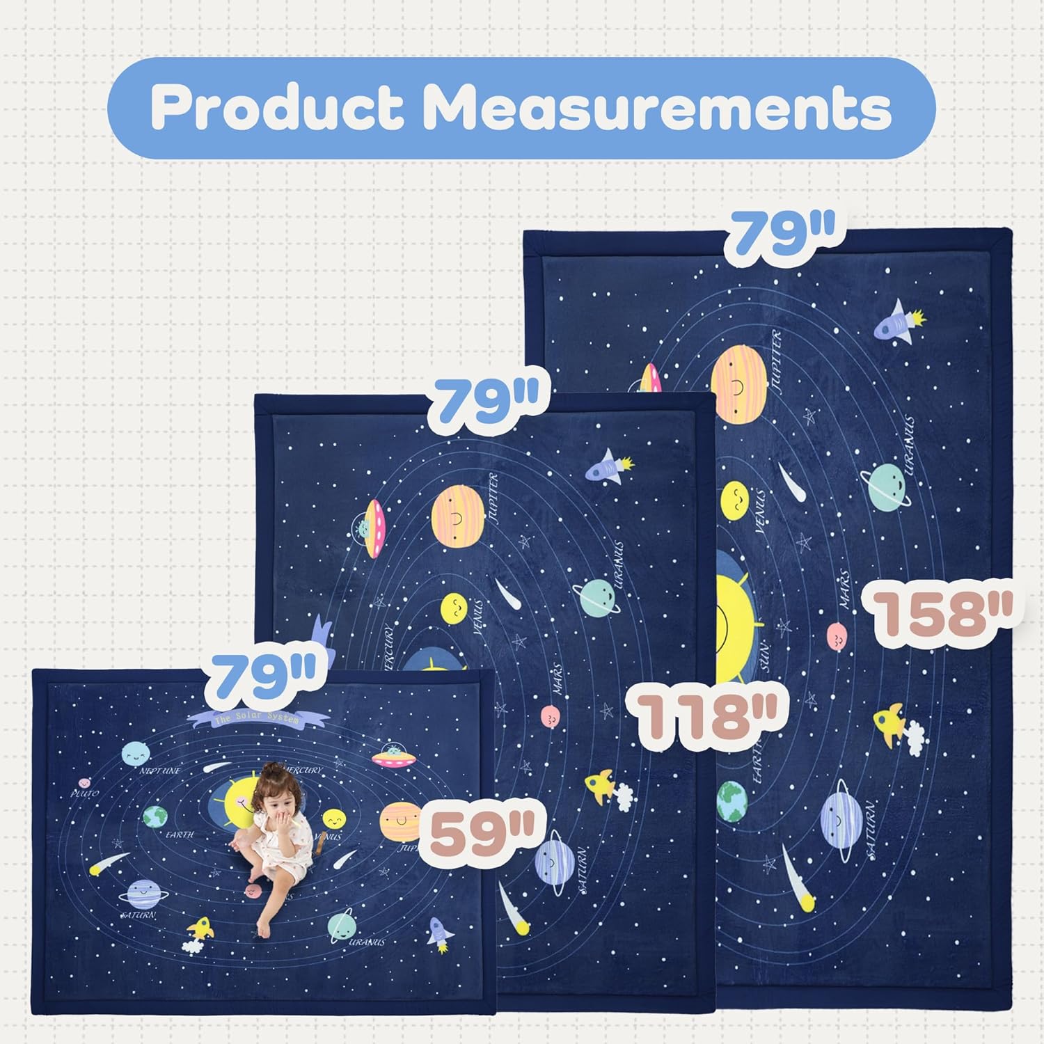 1.3" Thick Large Baby Floor Play Mat 59x79, Padded Memory Foam Play Mat, Non-Slip Plush Carpet Playmat for Nursery Playroom Classroom (Solar System)