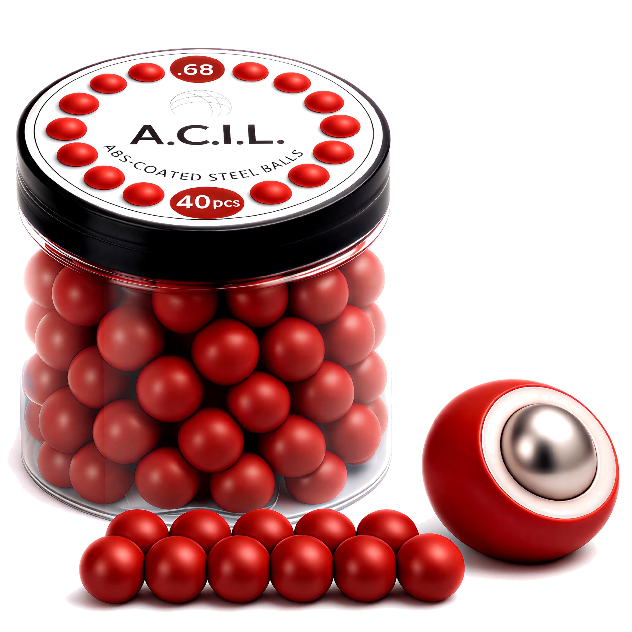 A.C.I.L. Lot de 40 billes en acier avec revêtement ABS 17,25 mm Rouge 10 g