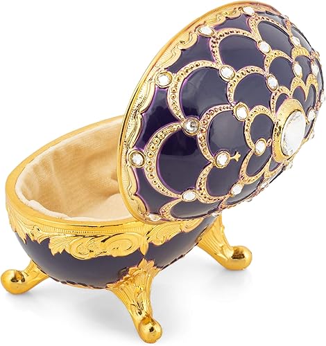 Miniatura 4 de Splendid Faberge Style Purple Egg Shaped Music Box Jewelry Box Crystallized with Sparkling Elements Playing Waltz of The Flowers