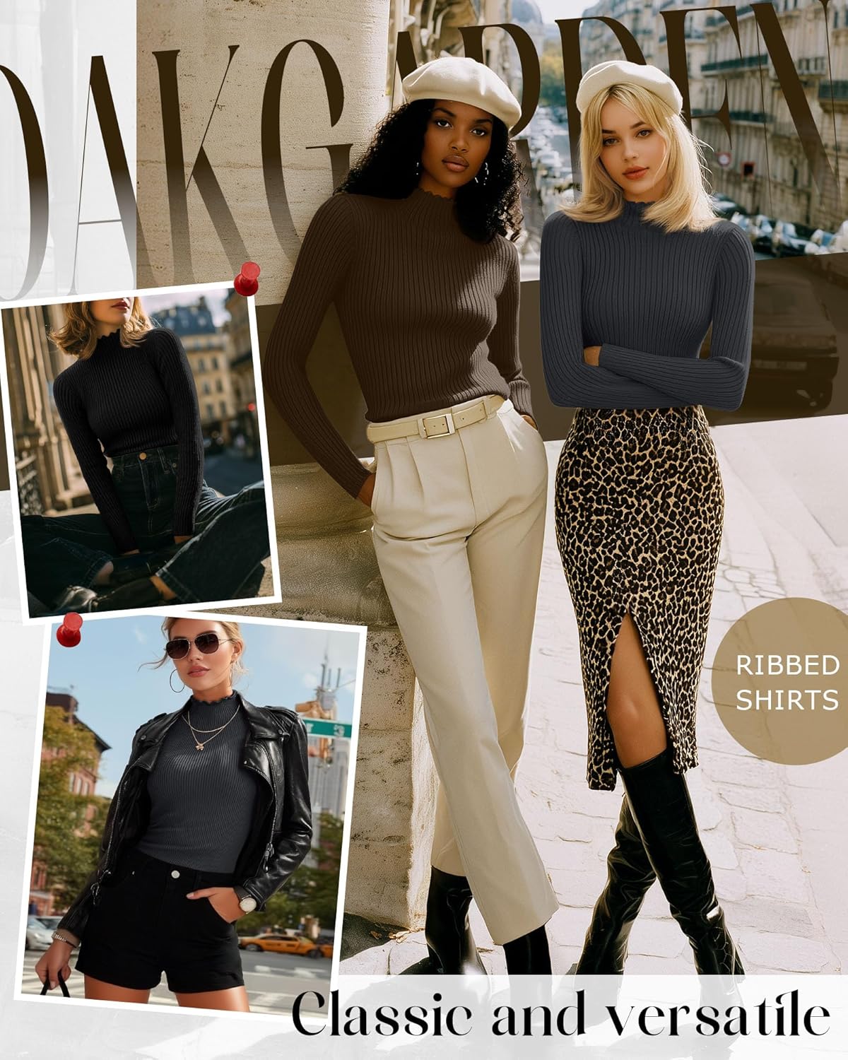 3 Pack Women's Cotton Long Sleeve Mock Turtleneck Tops Ribbed Lettuce Trim Slim Fit Shirts Thermal Base Layer(Black, Dark Gray, Mocha Brown,Large) - Image 6