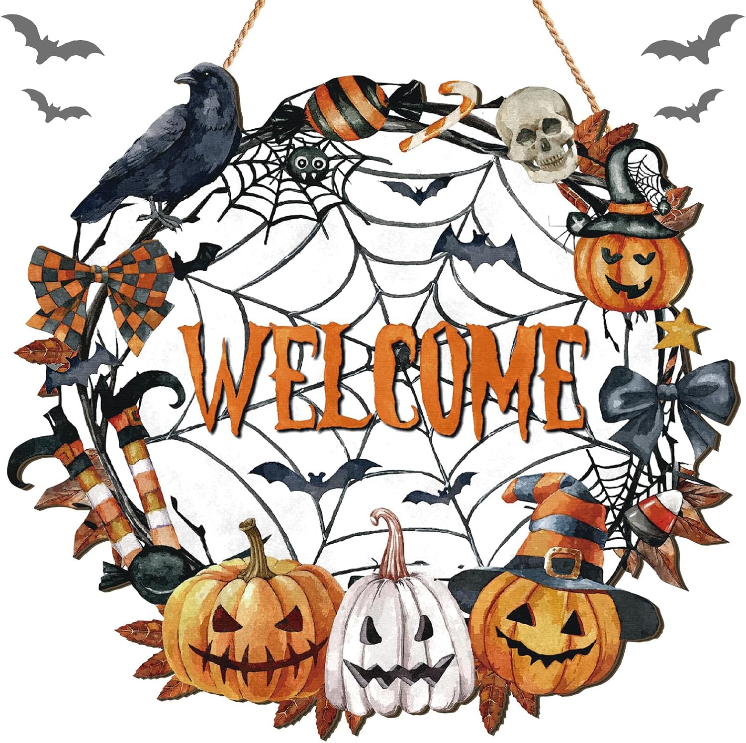 Amazon.com: Huwena Halloween Wreaths for Front Door Welcome Sign Happy ...