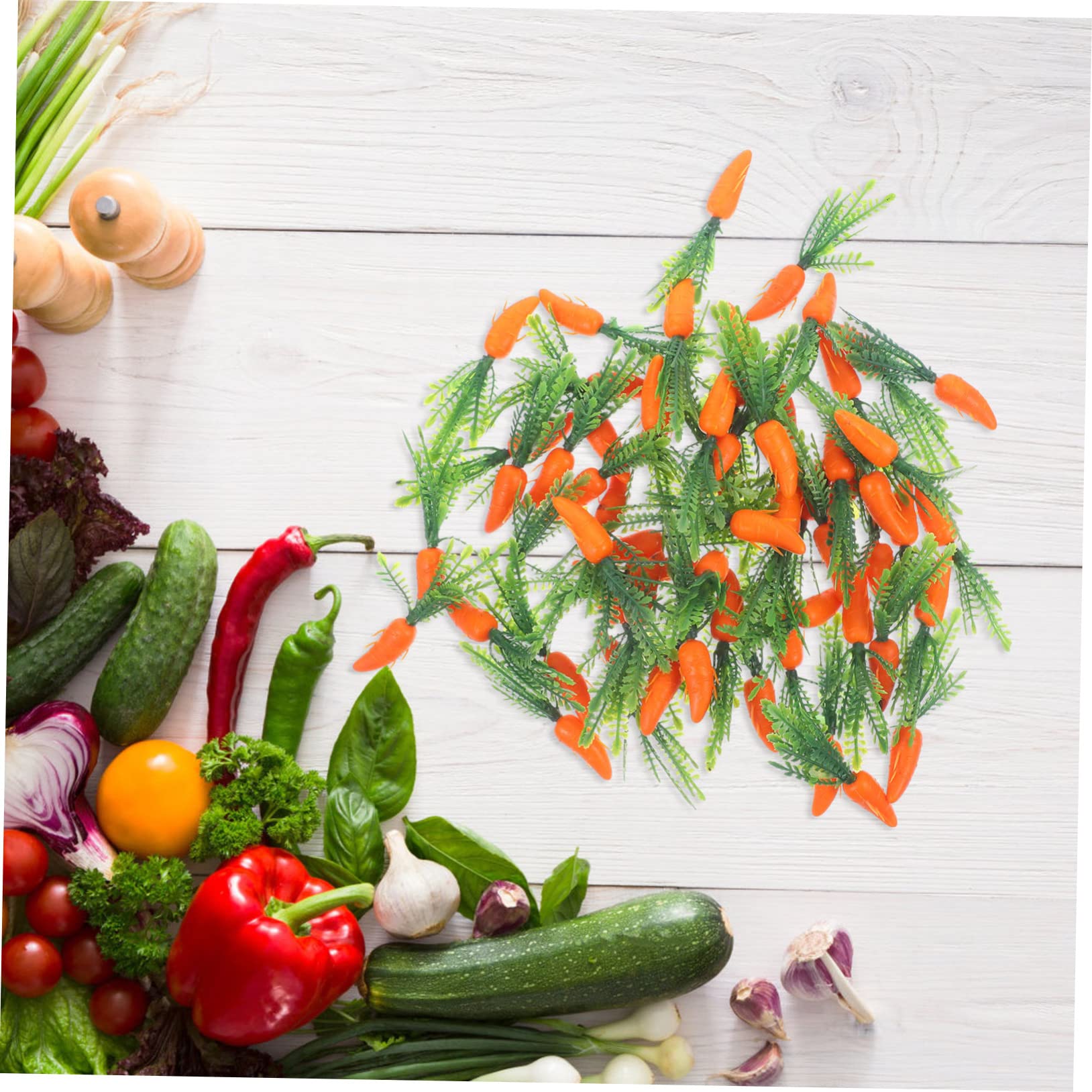 Lot de 60 carottes simulées en plastique pour Thanksgiving - Décoration de gâteau - Carottes - Décoration de gâteau - Carottes - Plantes - Mini carottes artificielles - Lapin