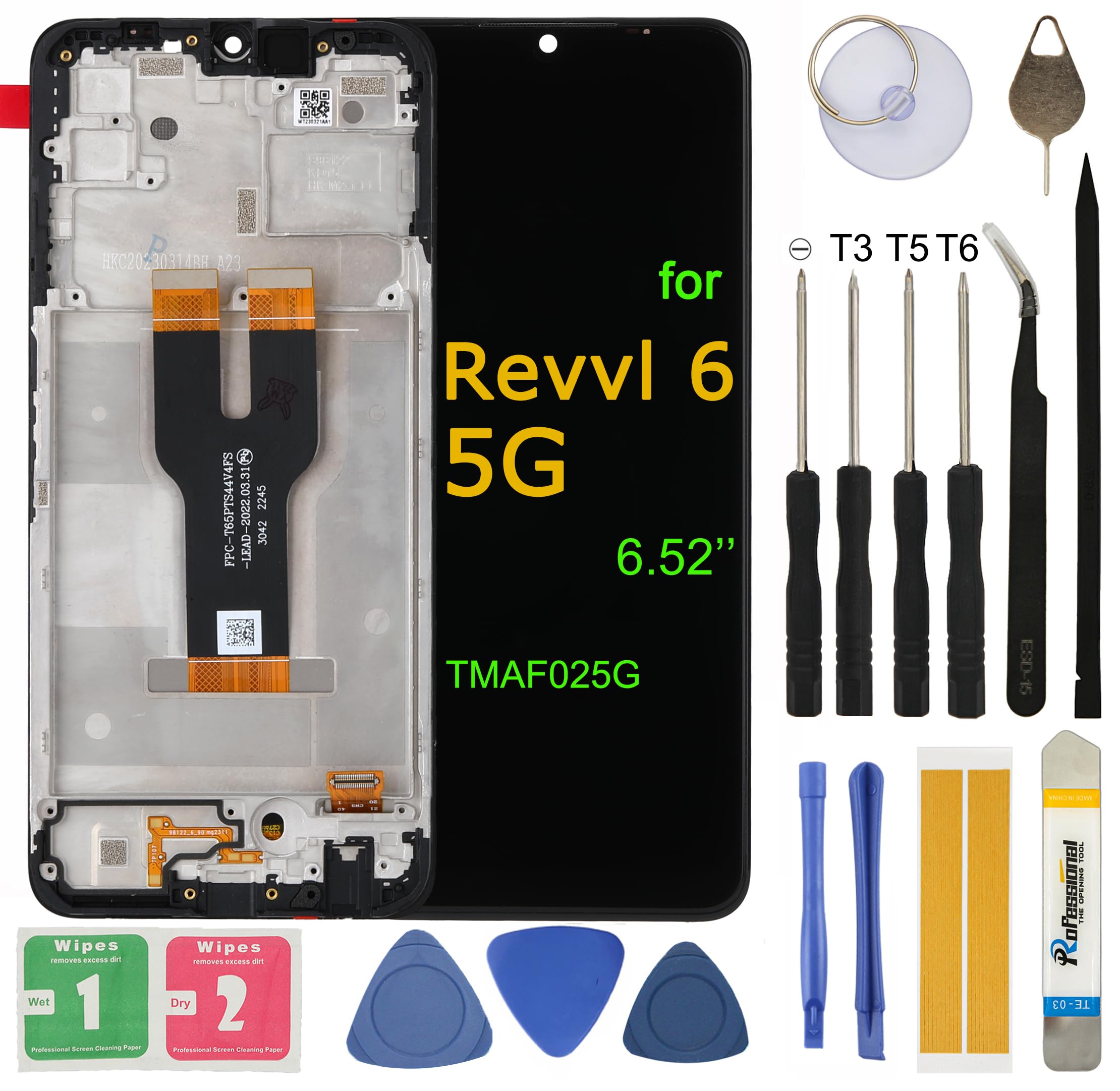LCD Screen Replacement for T-Mobile Revvl 6 5G TMAF025G 6.52