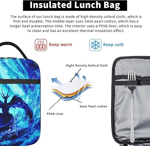 Miniatura 4 de EKAZROMY Lonchera térmica con diseño de dragón azul, bolsas de almuerzo personalizadas con nombretexto impreso para adultos, niños, hombres, bolsas