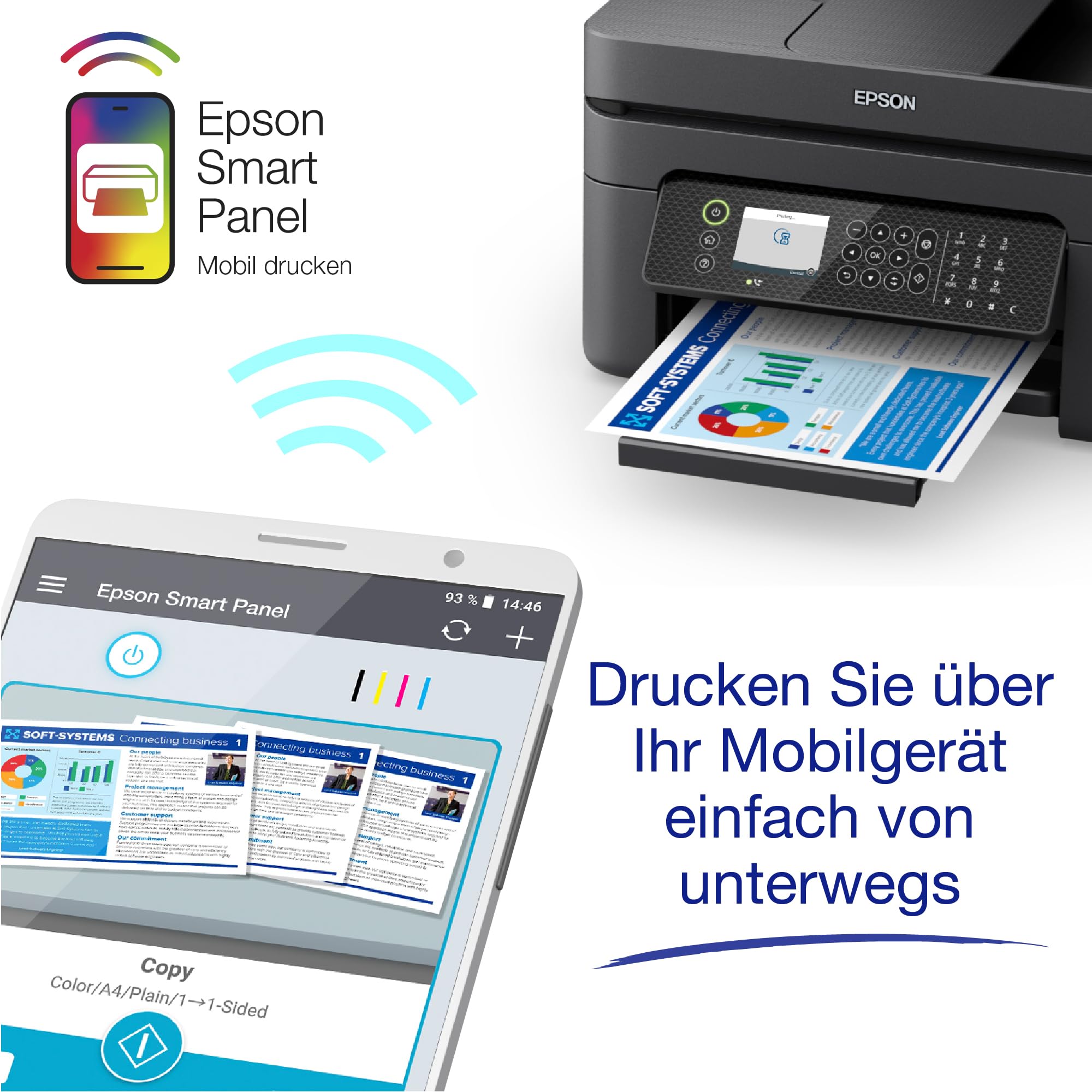 Epson Workforce WF-2950DWF A4-Multifunktions-Tintenstrahldrucker mit kabellosem Betrieb, inkl. kostenloser Tinte mit ReadyPrint Flex-Abo*