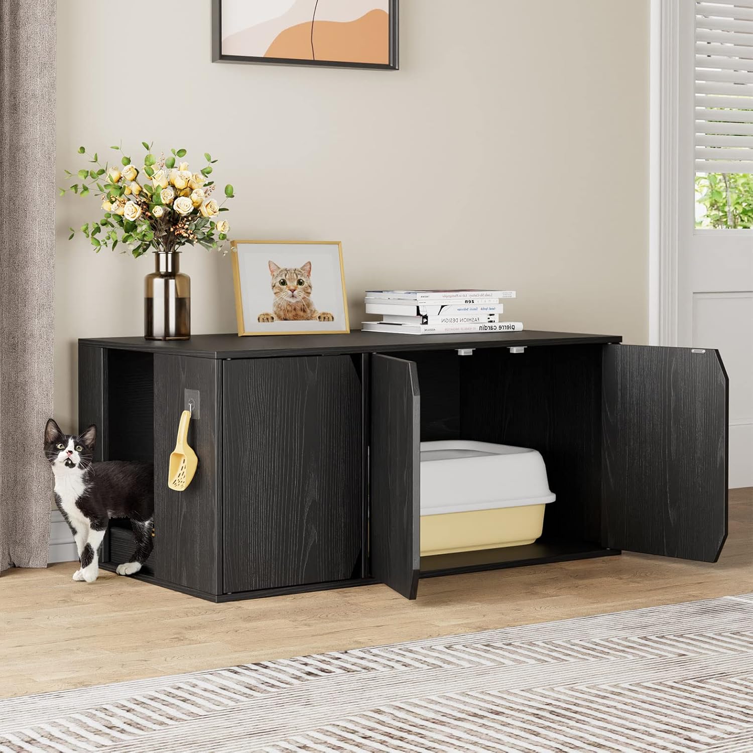 Lovinouse Cat Litter Box Enclosure Furniture, Stackable Hidden Cat Litter Boxes with