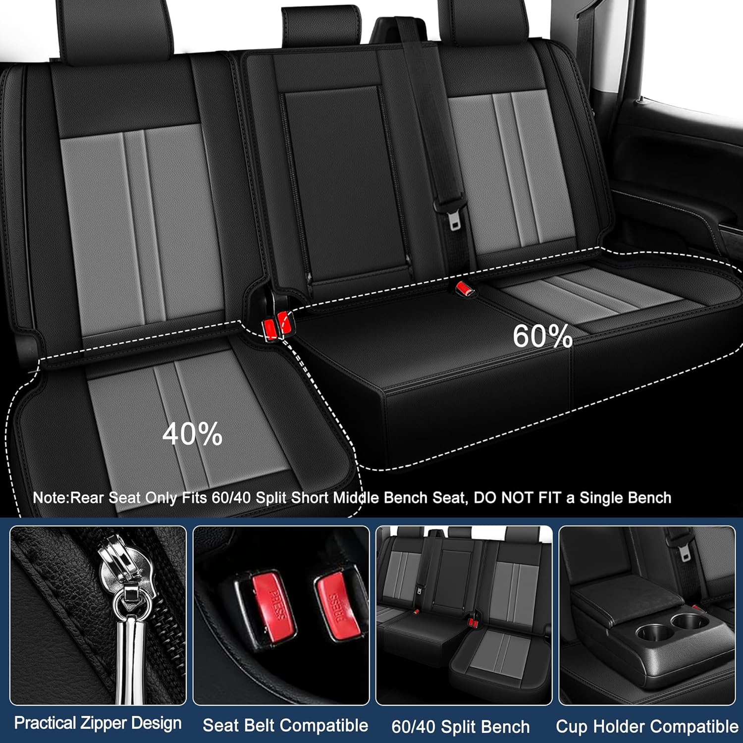for Chevy Silverado Seat Covers 2007-2025 2026 for GMC Sierra Seat Covers 2007-2025 2026, 1500 2500HD 3500HD, Leather Waterproof Trucks Pickup Seat Covers Custom Fit