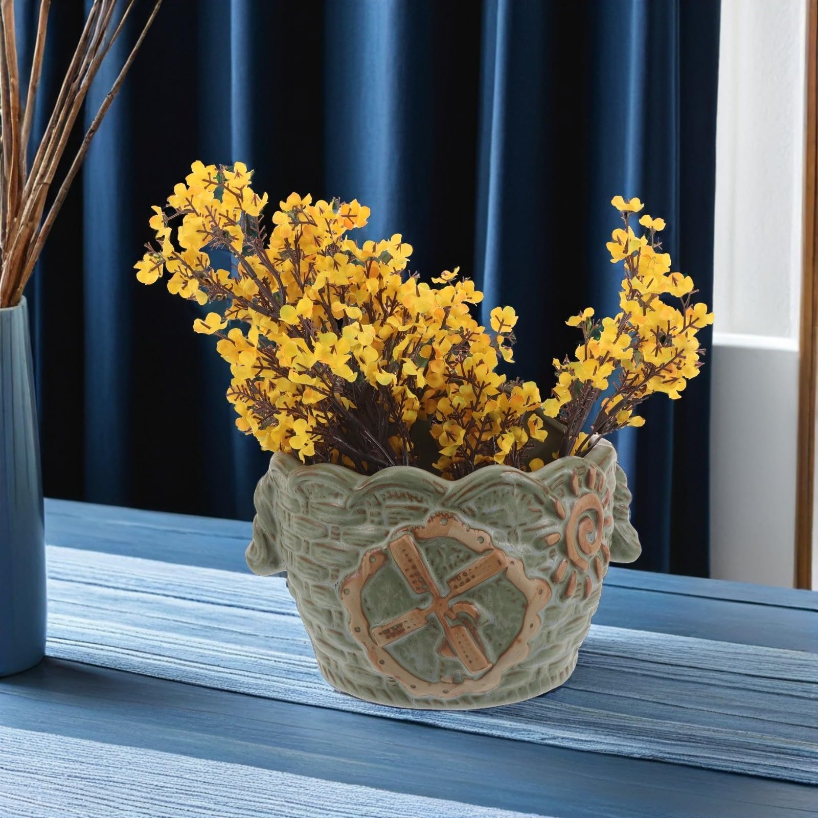 Wandblumentopf aus Keramik Runder Wandtopf im Vintage und Retro Stil für Pflanzen und Philodendron für Küche und Terrasse Pflegeleicht