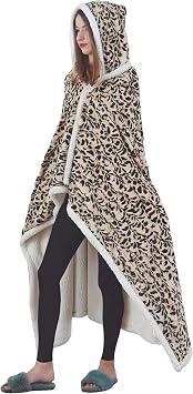Regal Comfort Wearable Faux Fur Sherpa Throw Blanket - Warm and Soft Oversized Hoodie Blanket - Living Room Couch and Chair Decor - All Seasons - 50" x 70" - Safari Stripe