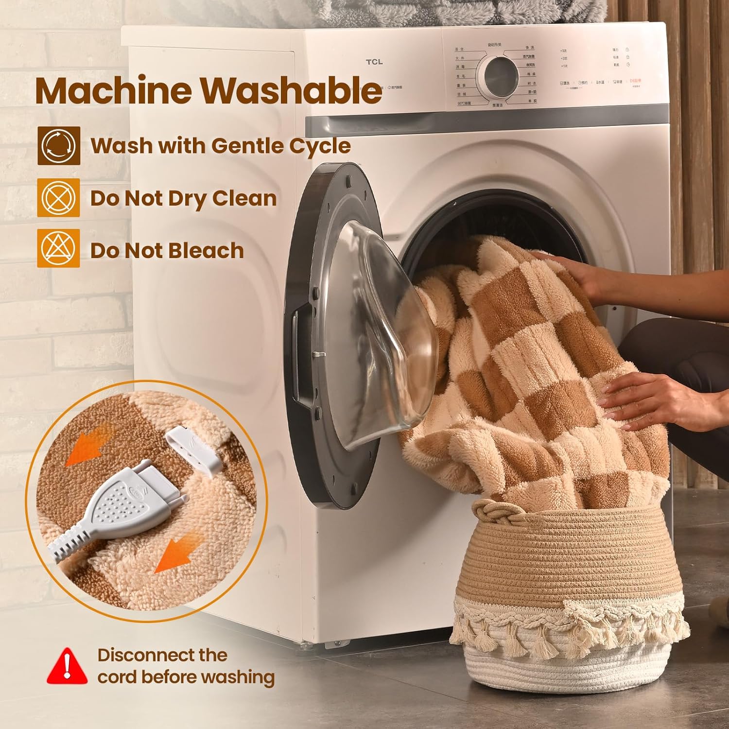 Bearhug Electric Blanket Full Size 77" x 84", Reversible Brown Plaid Sherpa Heated Blanket, 10 Heating Levels & 1-12H Auto Off, ETL Certified, Machine Washable, Gift Box - Image 6