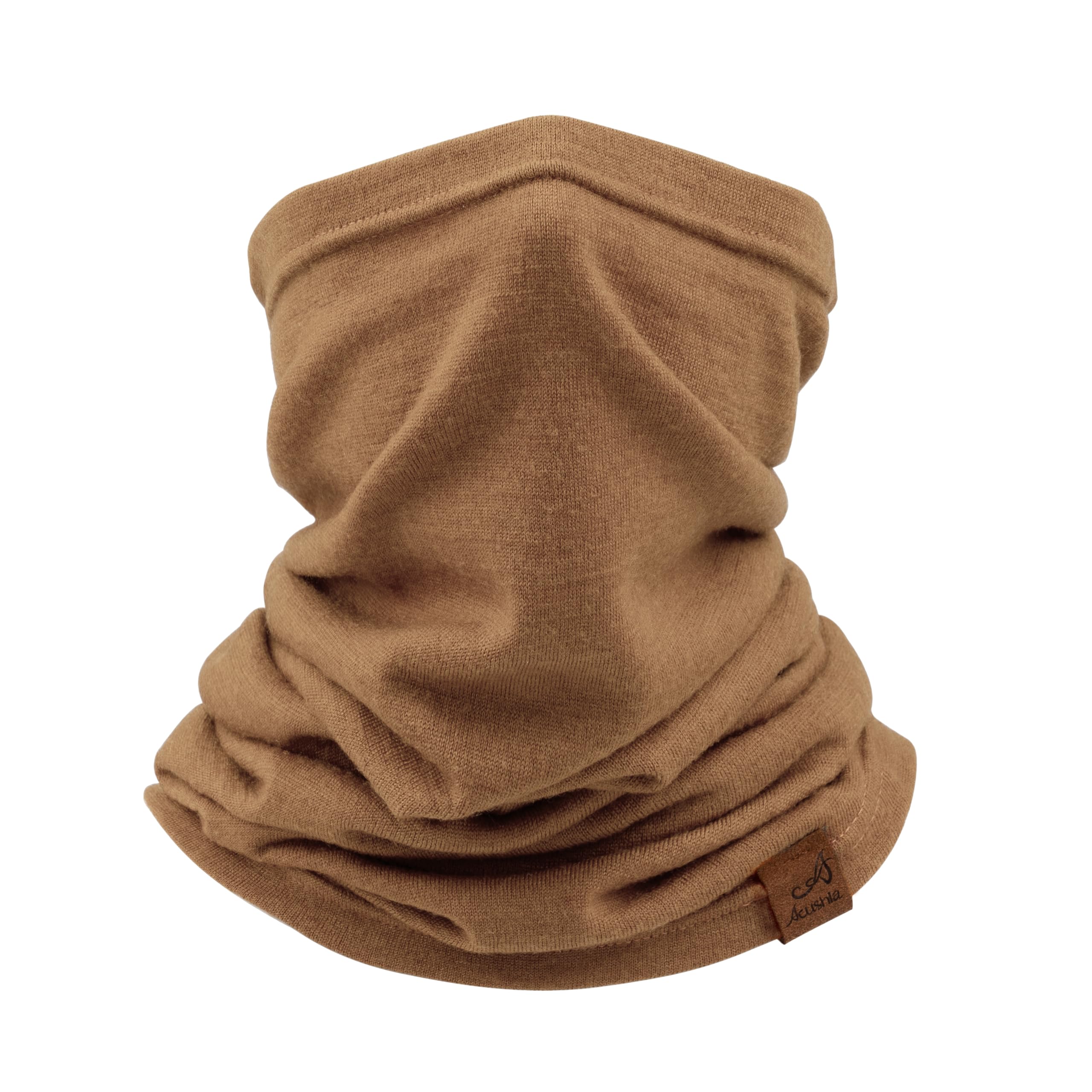 ACUSHLA 100% Merino Wool Neck Gaiter Ski Face Mask Scarf Neck Warmer for Men & Women All Weather (Camel)