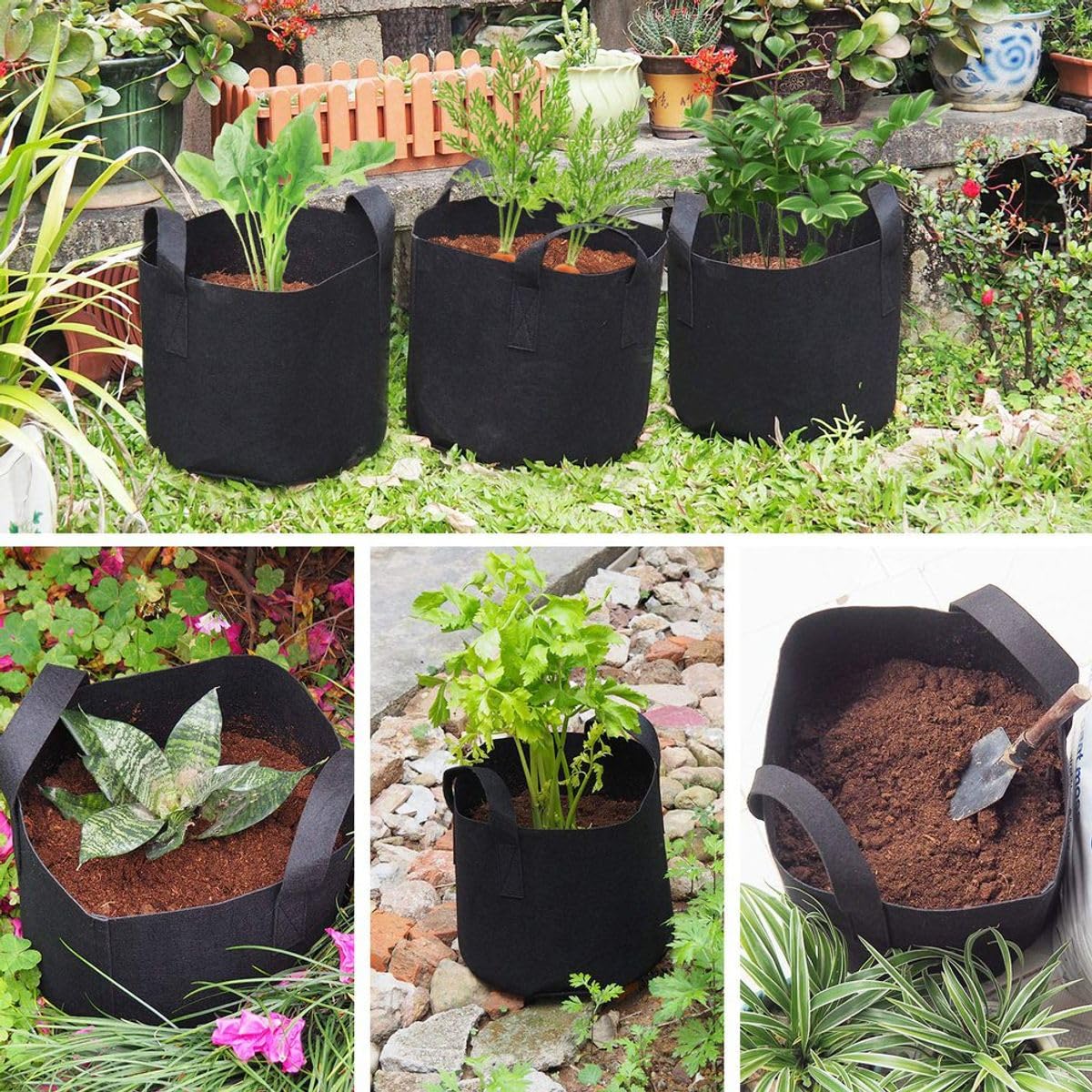 König Design 30 x 10L Pflanzsack de tela no tejida – Juego de 30 bolsas de 10 l de 300 g/m² de fieltro y tela no tejida – Macetas para balcón, terraza, invernadero y jardín