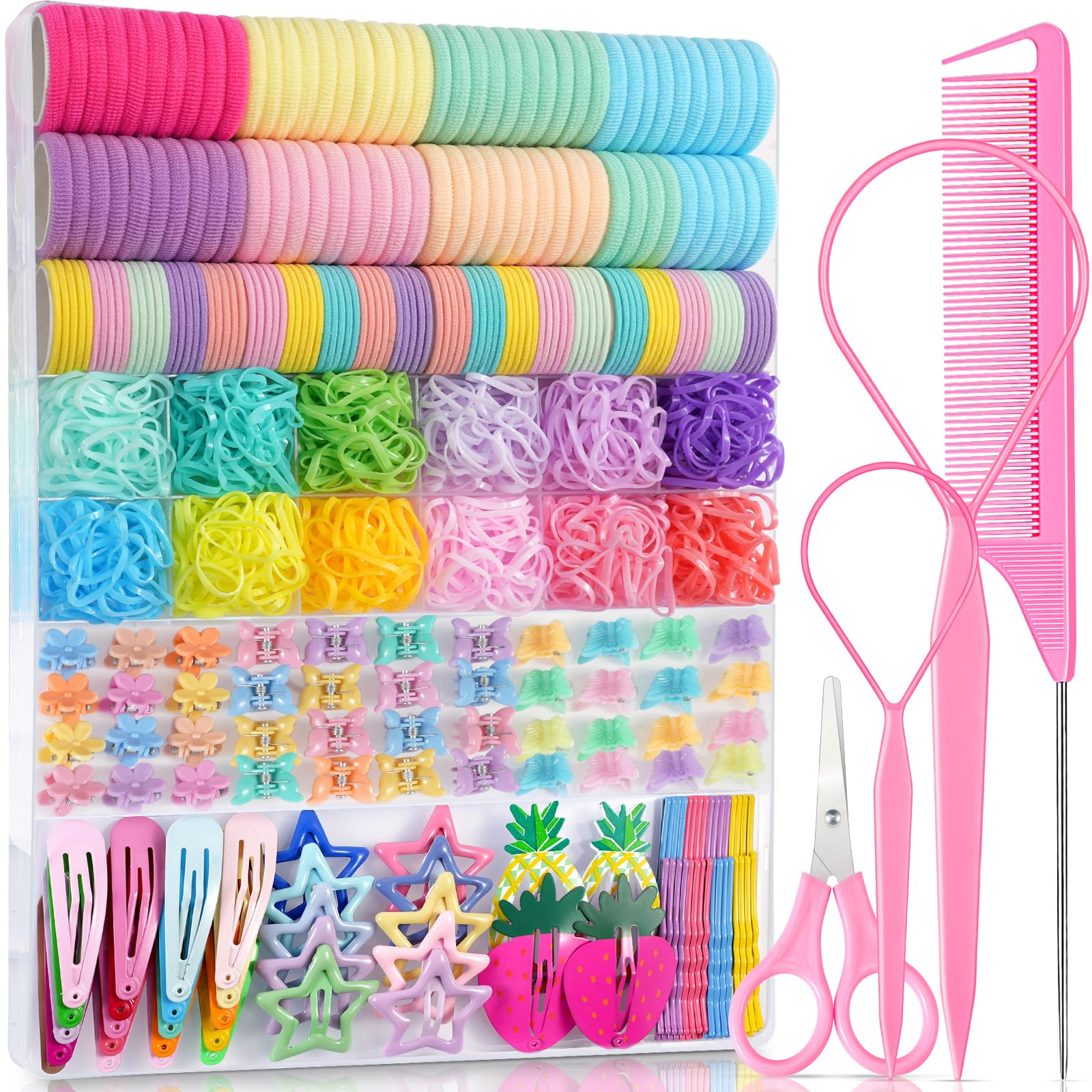 Elastische Haargummis, IKOCO Haarschmuck für Mädchen, bunte Baby-Gummibänder für Kleinkinder mit Haarspangen