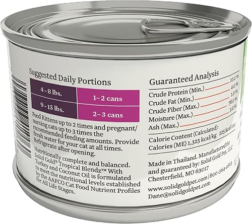 Miniatura 7 de Solid Gold Alimento húmedo en paté para gatos adultos y mayores, aceite de pavo real y coco - Tropical Blendz alimento húmedo sin granos para una