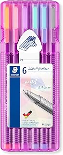 STAEDTLER 334 SB6 PAST Rotuladores Triplus Fineliner, Caja con 6 Marcadores de Colores Pastel en Caja Rosa