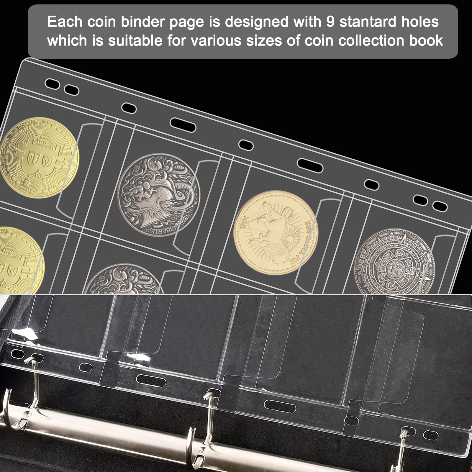 Amazon | 12ポケットコインページ コレクター用 10枚 コインスリーブ コインホルダー スタンプコレクター用品  コインバインダー用標準9穴付き コインコレクション用品ページ ペニークォータースタンプ用 | 金銭管理・会計用品 | 文房具・オフィス用品