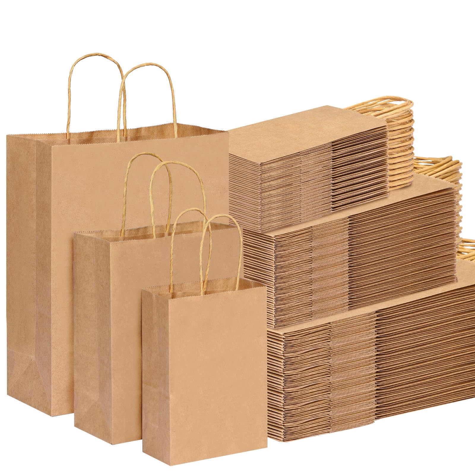 OUTUXED 180pcs Paper Bags with Handles Brown Kraft Paper Gift Bags Assorted Sizes (8/10/12.6 Inches) Bulk for Gift, Merchandise, Retail, Shopping,