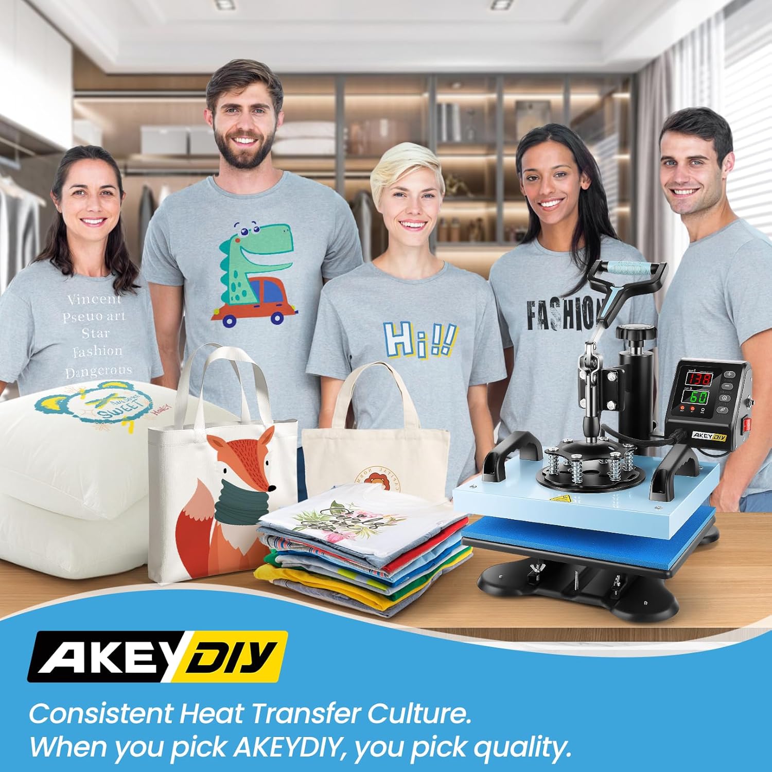 AKEYDIY 12" x 10" Heat Press Machine for T Shirts Multifunction Shirt Press Machine 360° Swing Away Sublimation Heat Press Digital Heat Transfer,Vinyl Heat Press for Tshirt Pillows Bags Mats