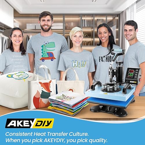 Miniatura 7 de AKEYDIY Máquina de prensa de calor de 12 x 10 pulgadas para camisetas, máquina multifunción de prensa de camisas con oscilación de 360, prensa de