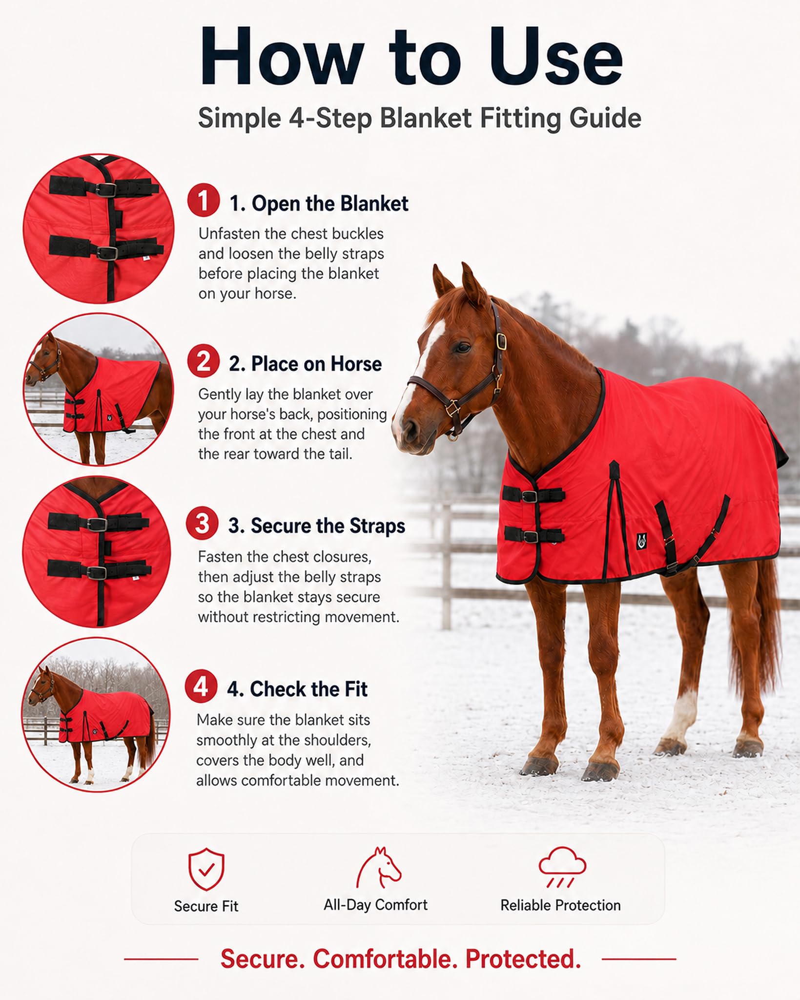 Manta de invierno Ripstop de 600 denier con relleno de poliéster de 250 g/m² (100% impermeable/transpirable/a prueba de nieve) – Manta de invierno pesada de caballo (rojo con ribete negro), tamaño 72