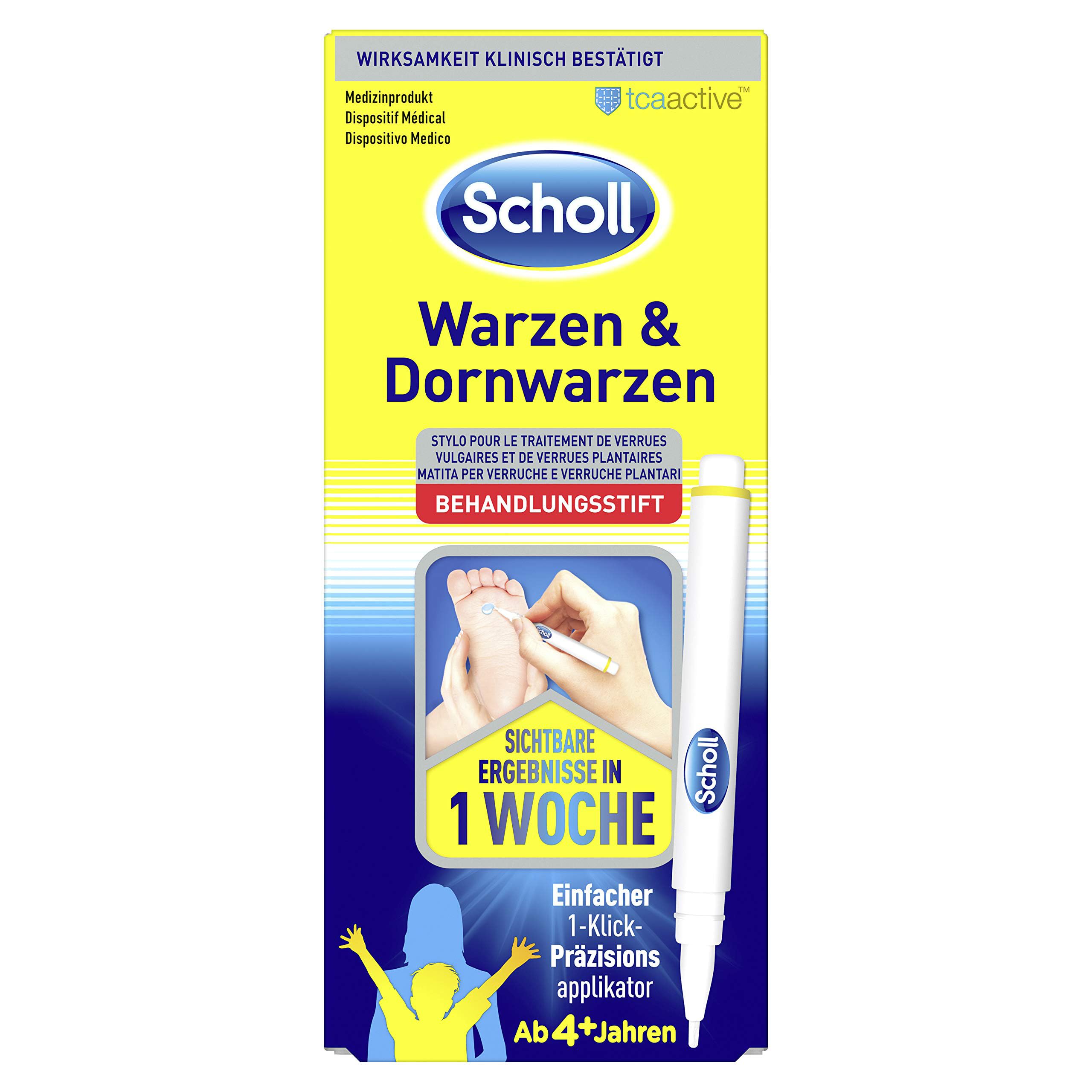 Scholl Warzen- & Dornwarzen-Stift – TCA-Aktiv, klinisch geprüfte Komplettbehandlung zur Entfernung von Warzen und Dornwarzen, gezielte und einfache Anwendung, 1 Stück