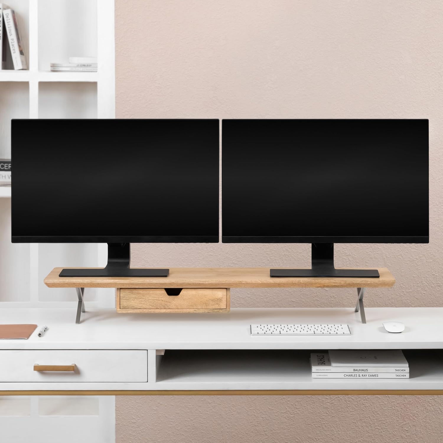 Anji Mountain Monitor Stand - Desktop Organizer & Laptop Riser, Ergonomic Monitor Riser, Space-Saving Monitor Stand for Desk, Durable Construction, Easy Assembly, Ideal for Home & Office,Natural