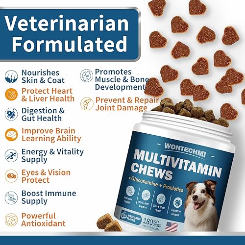 Miniatura 2 de Multivitamínico para perros, glucosamina condroitina para perros, aceite de krill, probióticos, vitaminas y suplementos para perros para corazón,