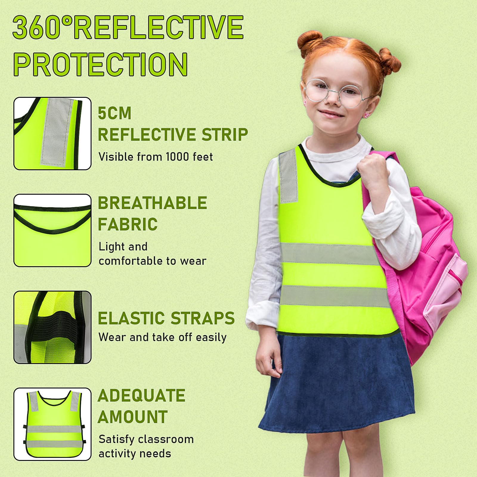 Kinder Warnweste Reflektierend, 30er Pack Sicherheitswesten, Neon Gelb mit Reflexstreifen, Leichte Warnwesten für Schule, Kindergarten, Verkehrssicherheit, Ausflug & Gruppenaktivitäten