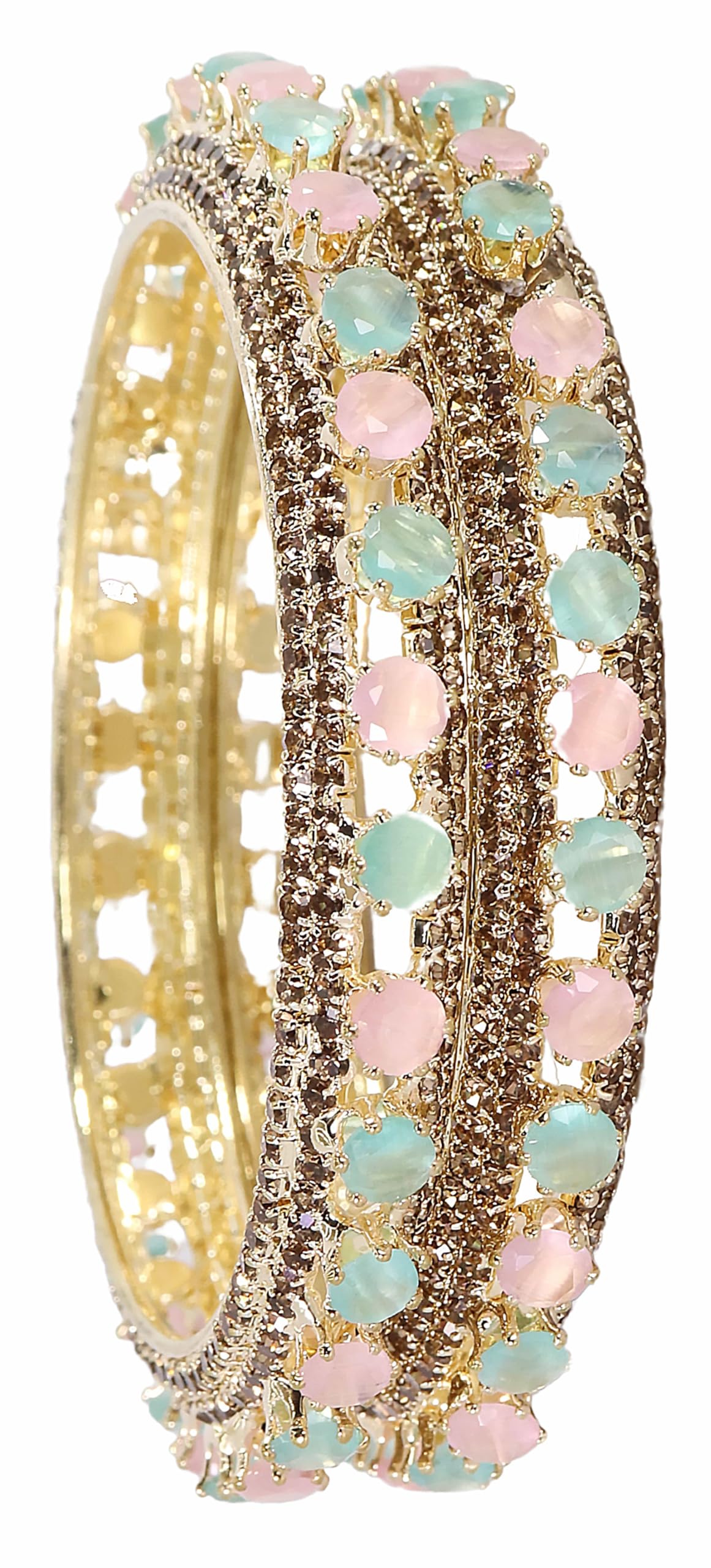 Designer CZ & American Diamond Metal Bangles Bracelet Set For Women & Girls | Bangles For Women Traditional Gold & Silver Plated | Premium Diamond Kangan For Wedding, Party- Set of 2-image-34