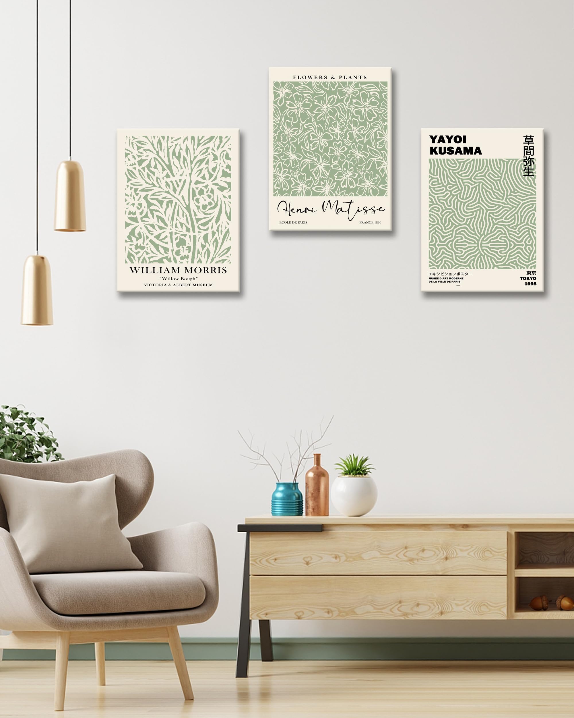 HesenDot Matisse Sage Green Framed Wall Art,William Morris Canvas Wall Decor 30x40CM Plants Botanical Poster Prints,Minimalist Classic Home Decor for Living Room Bedroom Bathroom Office,Set of 3 - Image 4