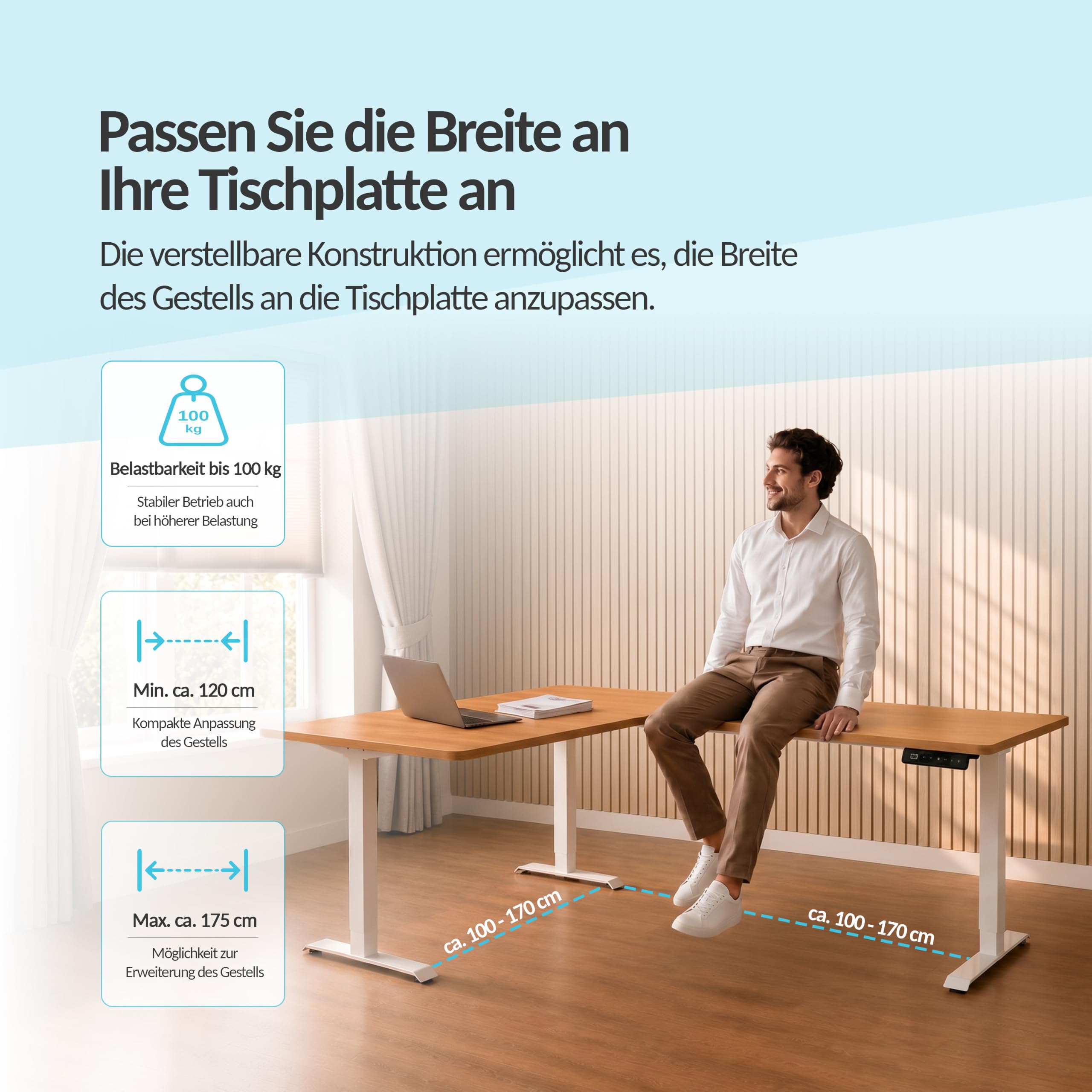 POKAR Höhenverstellbares Eck-Schreibtischgestell Elektrisch | Winkel 0 bis 90 Grad, Höhe 70 bis 118 cm | Memory-Panel mit USB-C und USB-A | Gestell für Steh-Sitz-Tisch Home Office | Schwarz