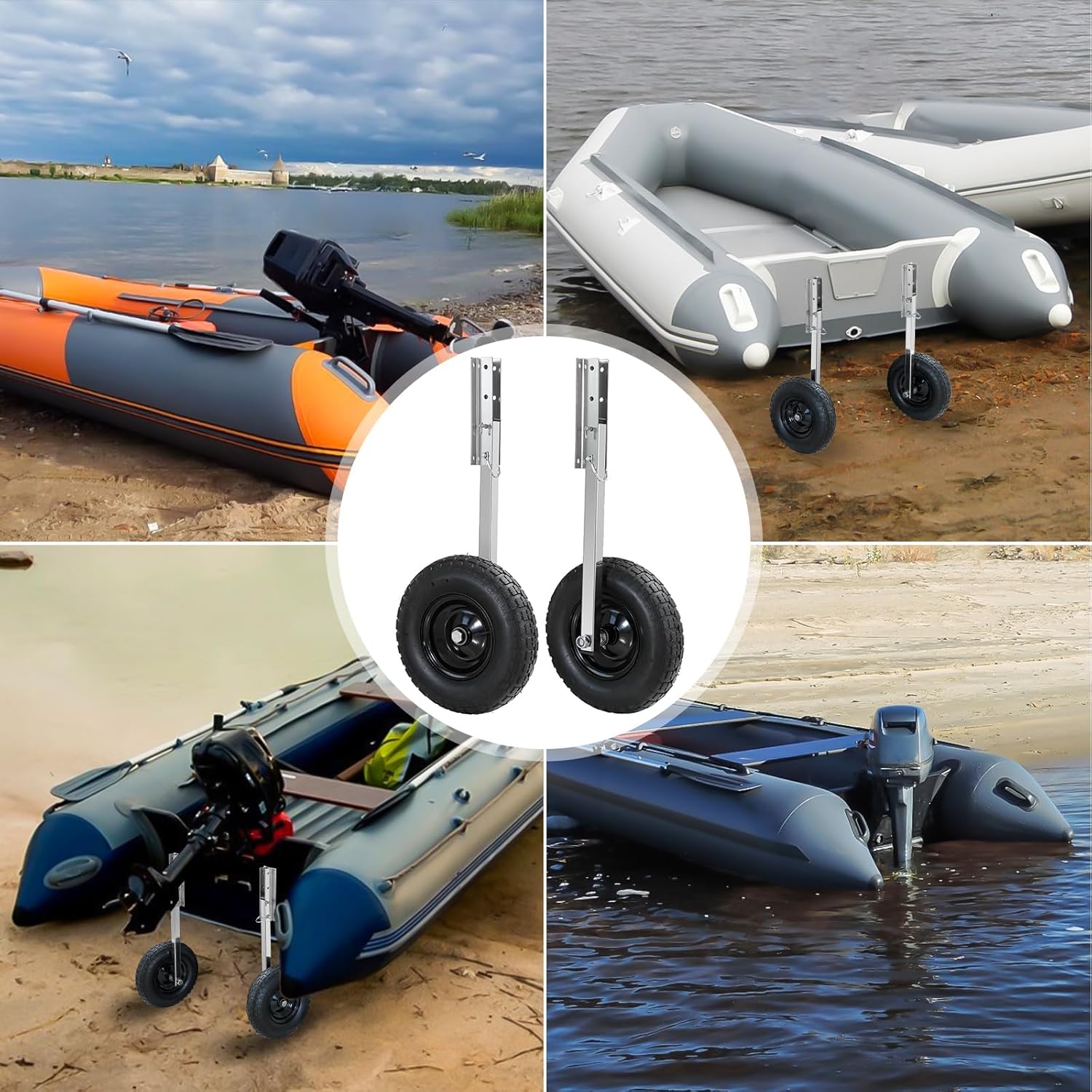 Premium Boat Launching Wheels, 12" Boat Transom Launching Wheel, Jon Boat Wheels for Inflatable & Aluminum Boats, Quickly Install with 2 PCS Quick Release Pins