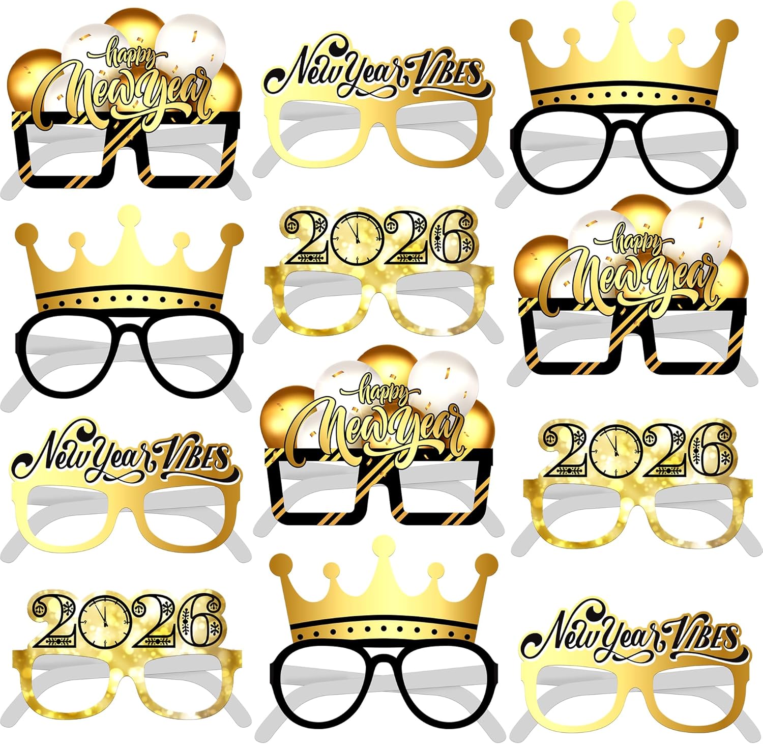 KatchOn, 2026 Glasses New Years - Pack of 12 | New Years Eve Party Supplies 2026 | Glasses for NYE Party Favors 2026 | Happy New Years Decorations 2026 | New Year Sunglasses 2026, NYE Photoprops