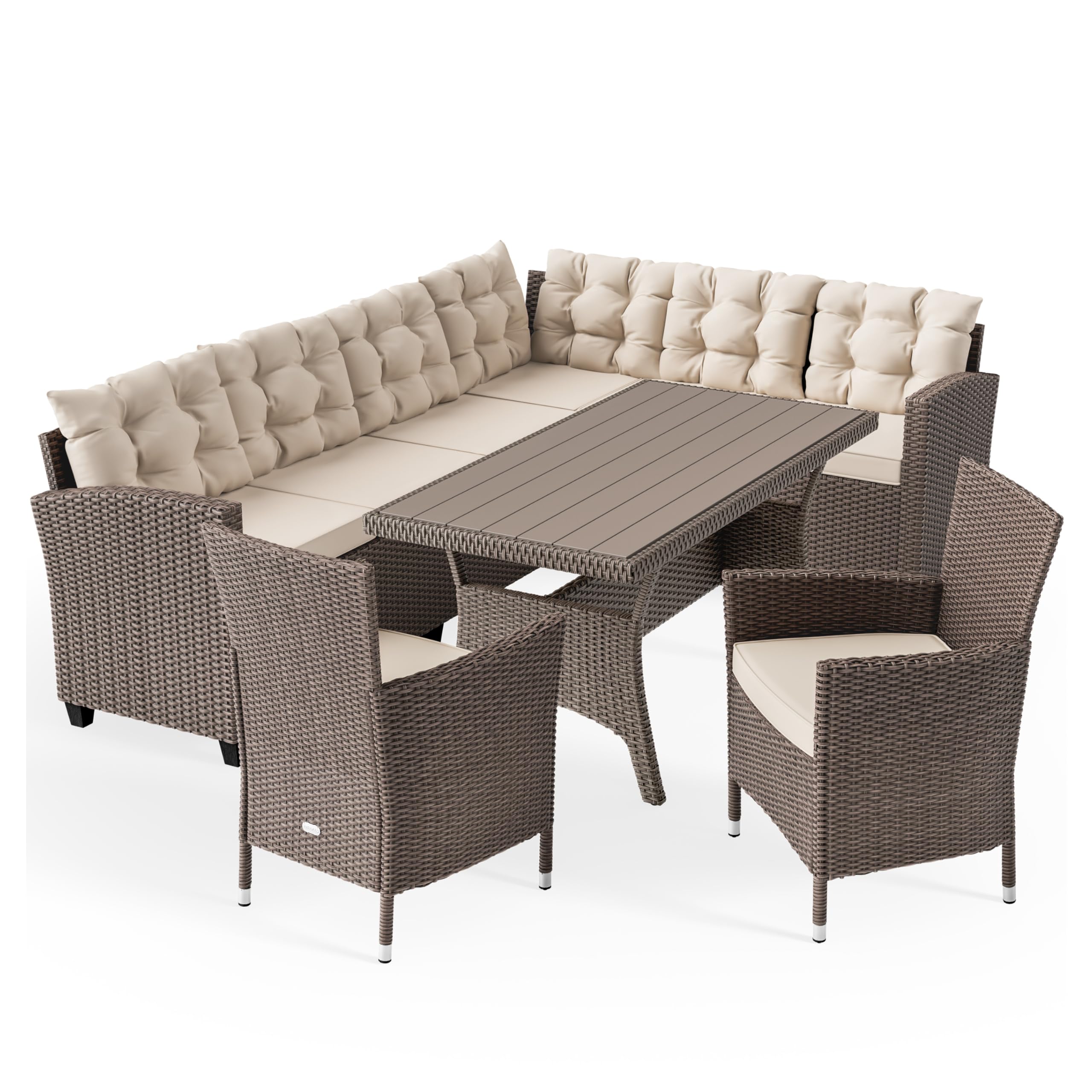 Casaria Set di Mobili Outdoor Salottino Esterno Polyrattan Lounge Tavolo da Pranzo Panca ad angolo 2 Sedie da Giardino