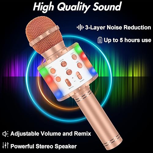 Miniatura 5 de Winique Micrófono de karaoke para niños con Bluetooth y luces LED, juguetes divertidos 5 en 1, para el hogar, KTV, fiesta de cumpleaños, relleno de
