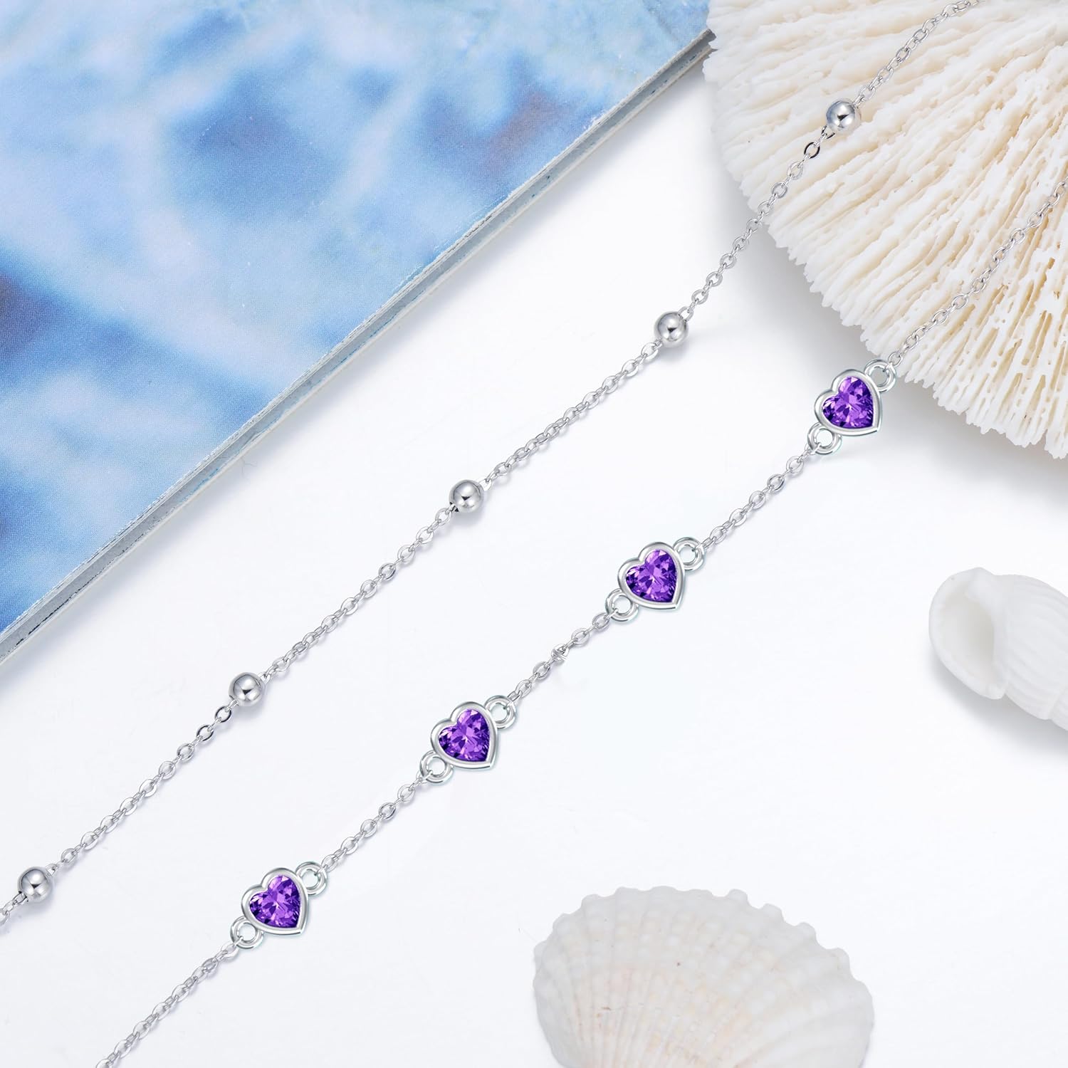 Dorunmo 925 Sterling Silver Heart Birthstone Anklet Bracelets for Women Best Mother's Day Birthday Jewelry for Wife Girlfriend Mom Daughter Her - Image 5