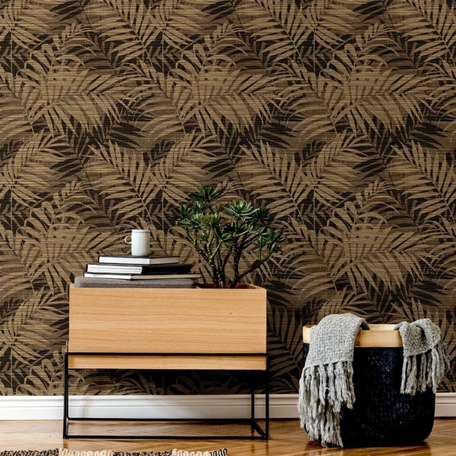 Sophie Laurence Gold Chocolate Leaf Wallpaper Metallic Textured Tropical Floral Feature Hallway Roll 10M B&Q