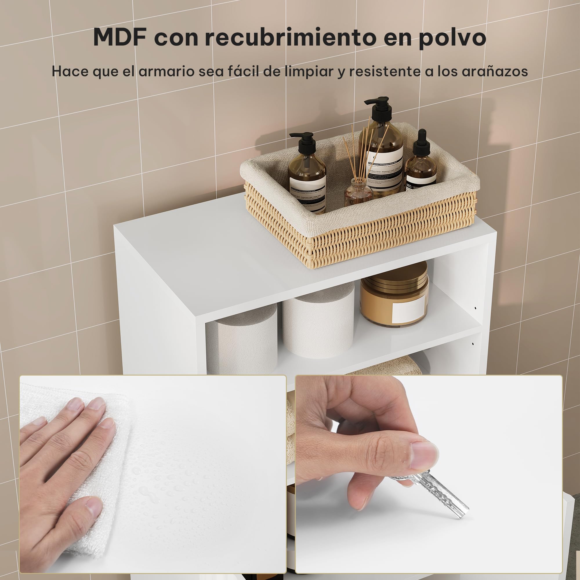 eSituro Armario de Baño con 2 Estantes Abiertos, Estantes Ajustables, Puertas Onduladas, 50x31x93cm