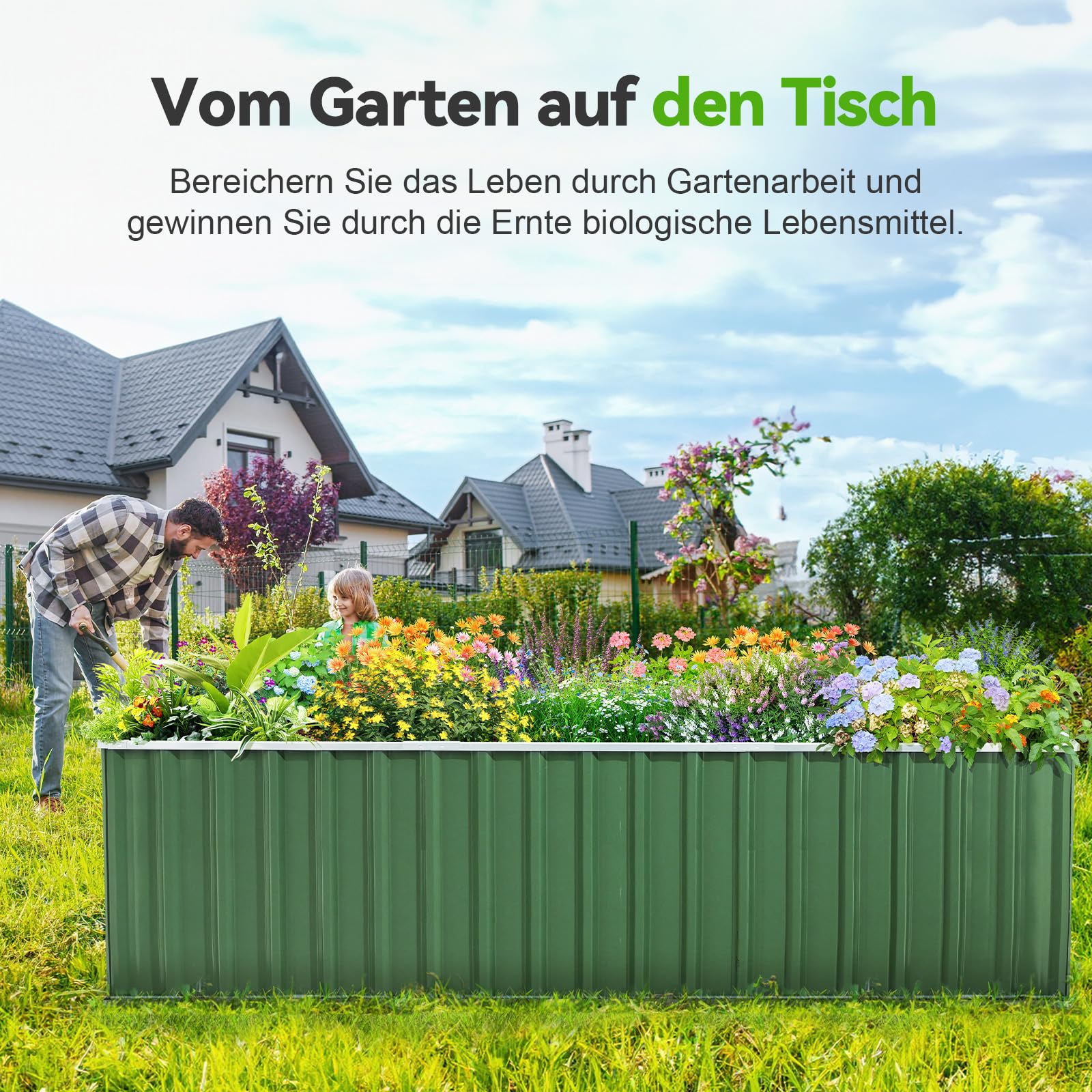 KING BIRD Hochbeet Metall 258x90x60cm, Hochbeete-Kit für Garten aus Verzinktem Stahl, Rostfrei und Haltbarkeit, Einfacher Aufbau, für Gemüse Kräuter Blumen,Grau