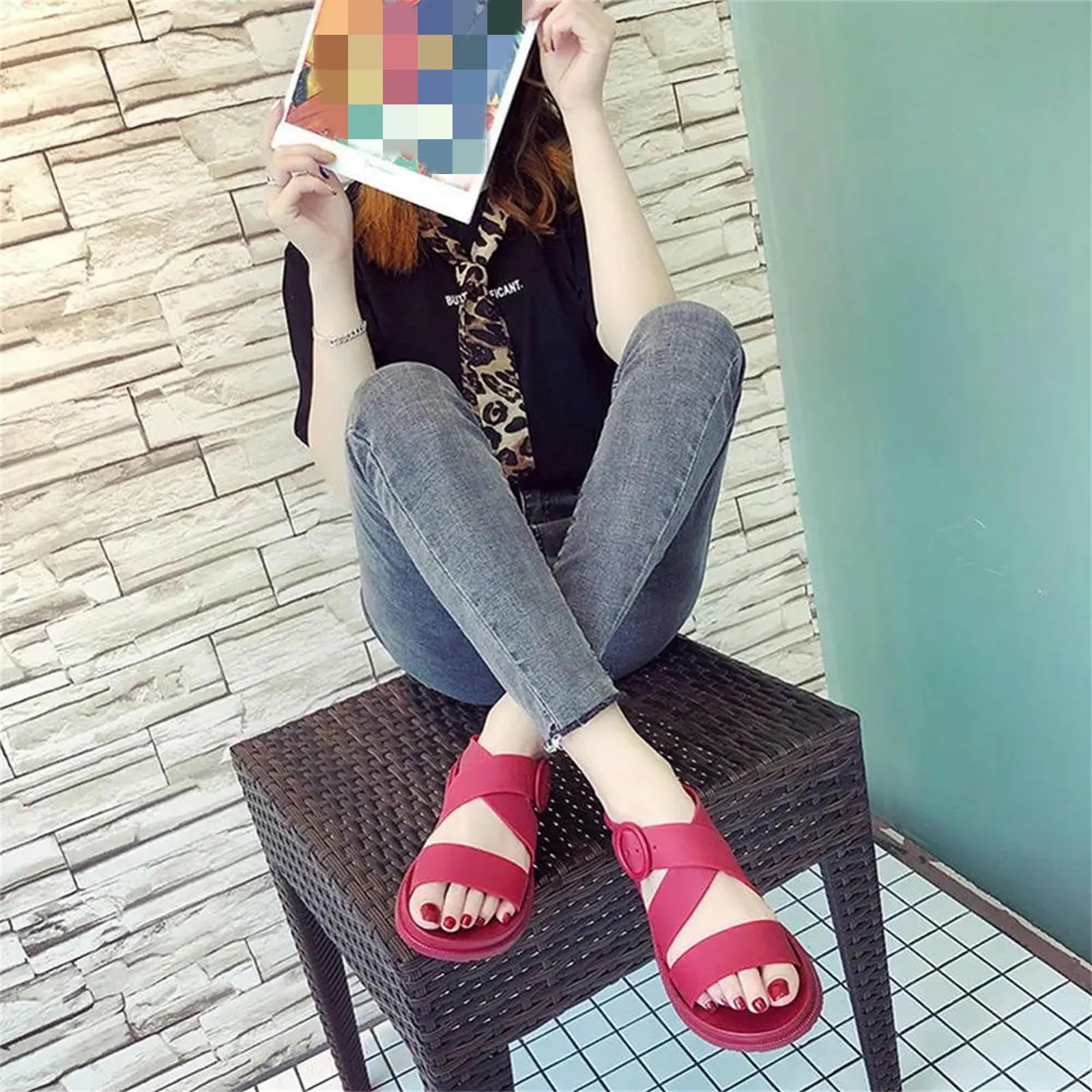 Sandali Donna estive Donne Sandali Summer Femmes Platform Sandals Ladies Plus Times Scarpe per Le Pantofole da Donna-rosso-38
