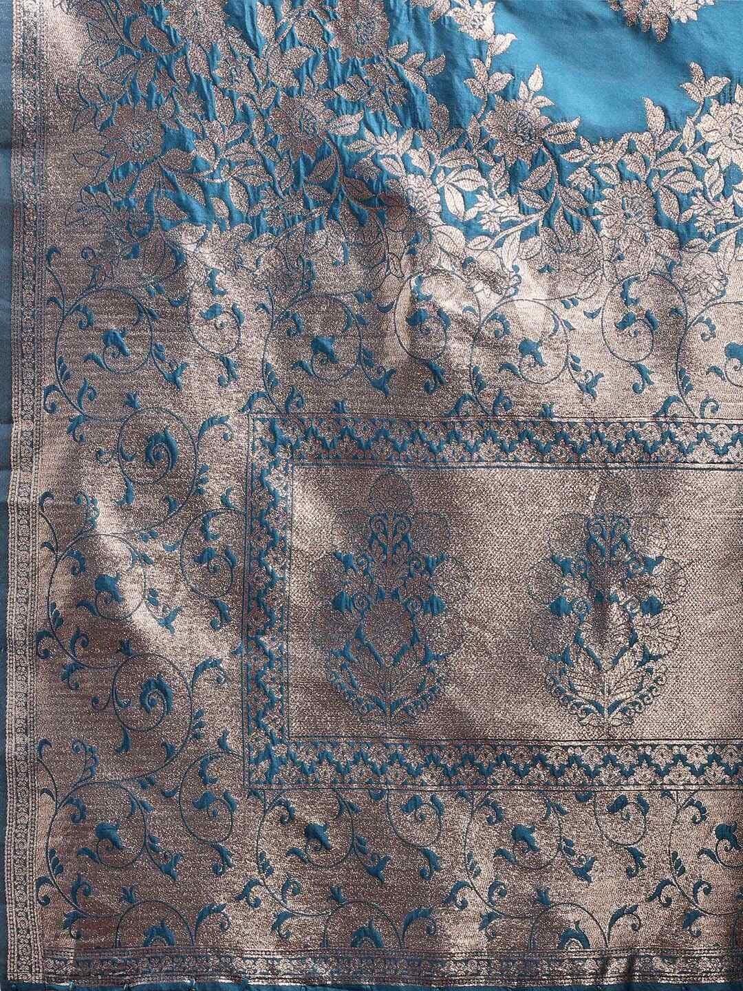 Shiv Textiles Women's Banrasi Silk Woven Zari Work Saree(AUS-ASSIL1003-TEAL) 3