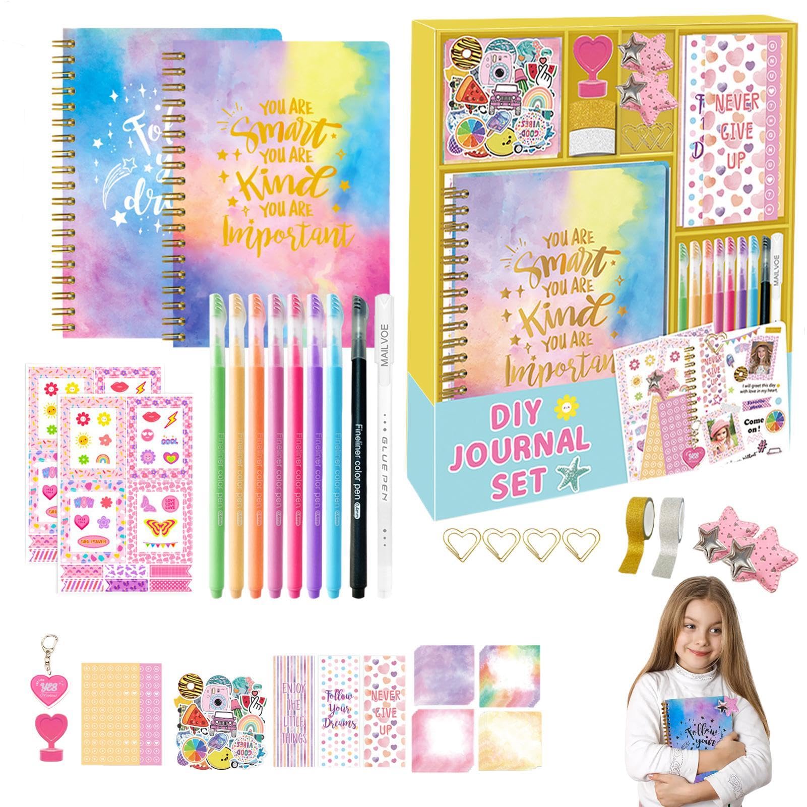 Zestaw dziennika do scrapbookingu, zestaw pamiętników, kreatywny zestaw | papeterii dla dziewcząt do codziennych planów, notatek, urodzin, świąt lub szkoły, 30 x 25 x 3 cm, 765 g, materiał papierowy