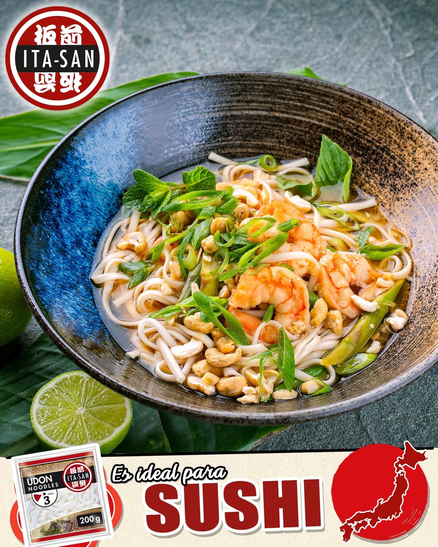 ITA-SAN Fideos Udon cocidos vegetariano 30 x 200 g
