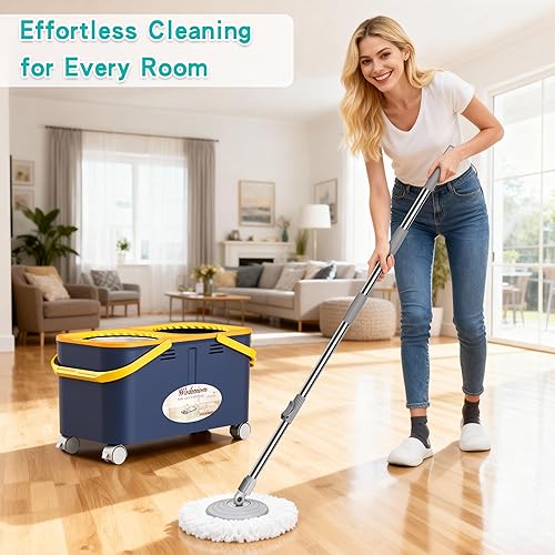 Miniatura 7 de Trapeador y cubo de generación 1 mejorados 2025 con ruedas giratorias de 360 para un fácil rodamiento, separación de agua limpia y sucia, escurridor